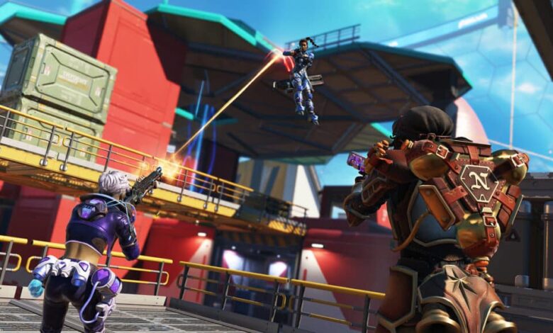 Partida no jogo da 27ª temporada do Apex Legends com Octane, Rampart e Horizon