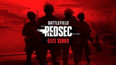 Imagem do logotipo Battlefield RedSec Elite Series em um fundo vermelho