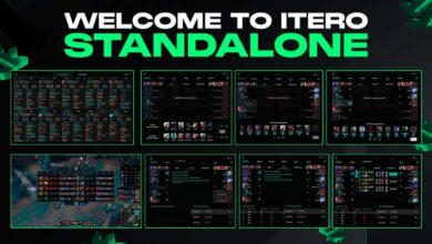 A imagem de League of Legends é baseada em um fundo preto com texto branco e verde acima