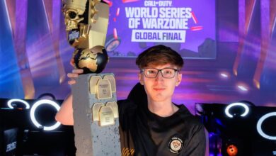 Imagem do jogador do Call of Duty Warzone, Lenun, levantando o troféu da World Series of Warzone