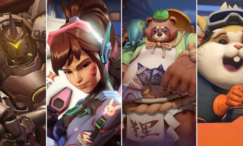 Uma colagem com personagens de Overwatch