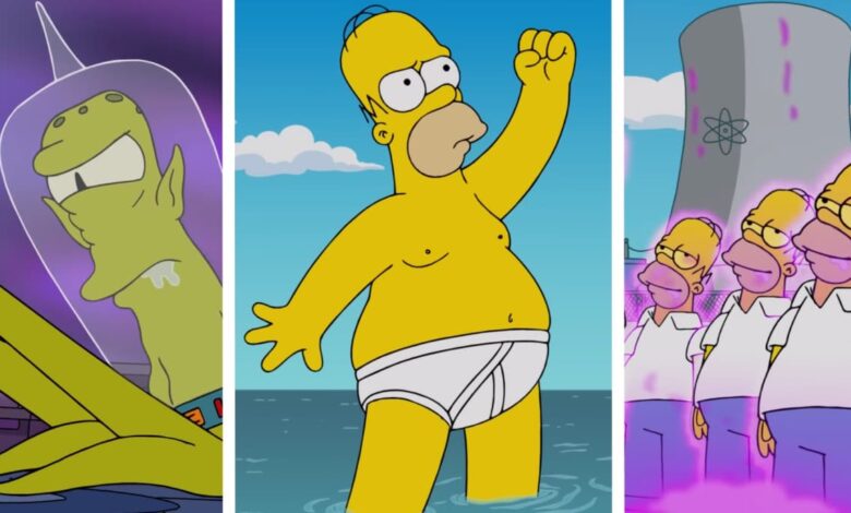 Uma imagem de colagem com Homer Simpson e alienígena