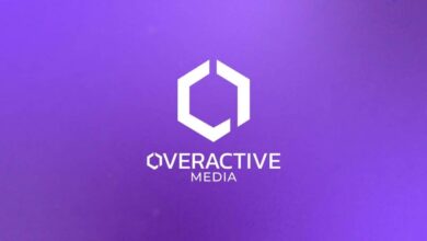 Imagem do logotipo da OverActive Media em um fundo roxo