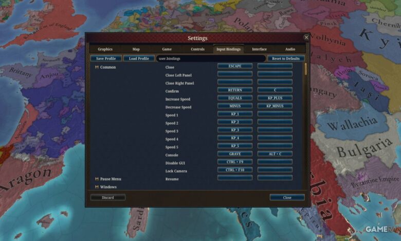 Teclas de atalho mais importantes na Europa Universal 5
