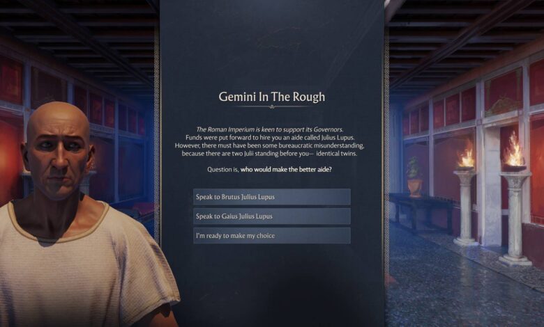 Você deve escolher Brutus ou Gaius In Anno 117 Pax Romana