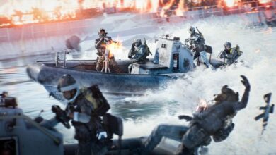 Battlefield REDSEC battle royale com dois esquadrões lutando em lanchas