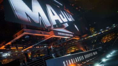 Imagem do palco StarLadder Budapest Major 2025 com o logotipo do Budapest Major mostrado nas telas