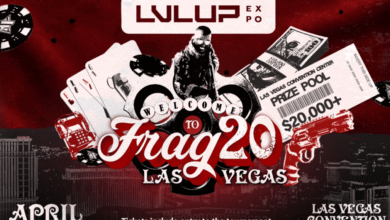 Torneio FRAG 20 em Las Vegas, EUA, no gráfico de anúncio da LVL UP EXPO