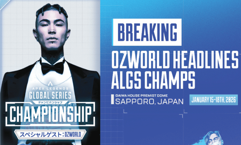 OZWorld se apresentando no gráfico de anúncio do torneio ALGS Championship 2026