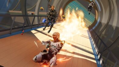 Três personagens futuristas correm por um túnel, evitando explosões em Apex Legends