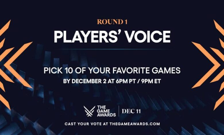 Gráfico de anúncio da primeira rodada do The Game Awards Players Voice