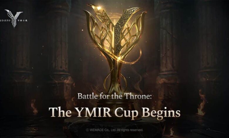 Taça WEMADE YMIR sobre fundo escuro de pilares de pedra.