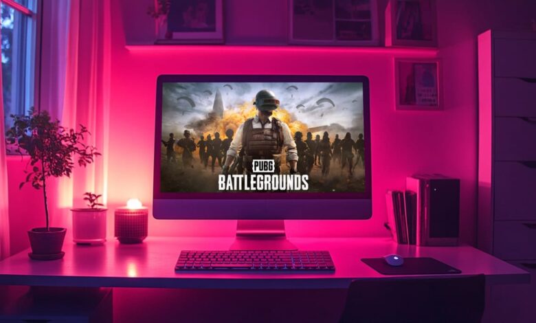 Um monitor de computador exibe a capa do jogo PUBG