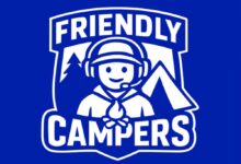 Imagem do logotipo da Friendly Campers em um fundo azul escuro