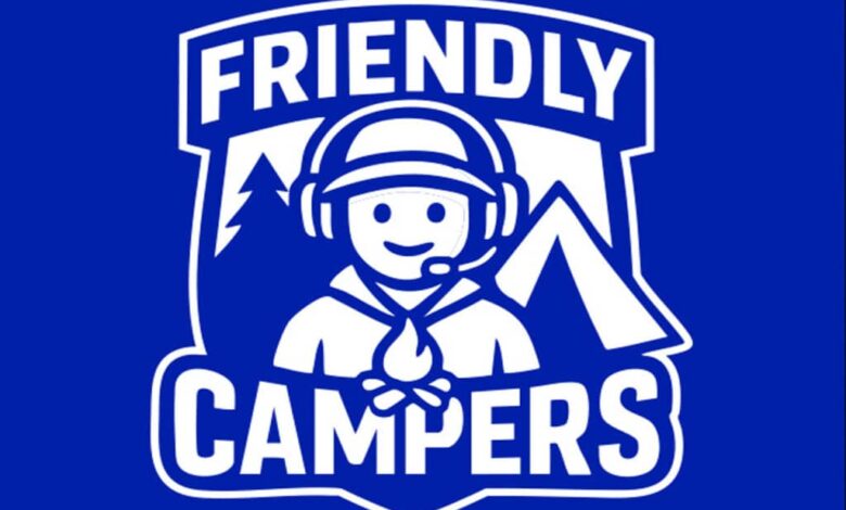 Imagem do logotipo da Friendly Campers em um fundo azul escuro