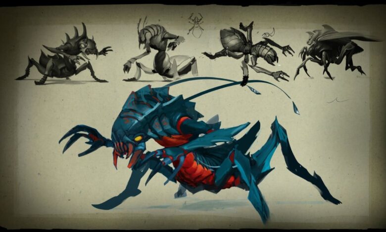 Arte conceitual do personagem Weaver do videogame Dota 2